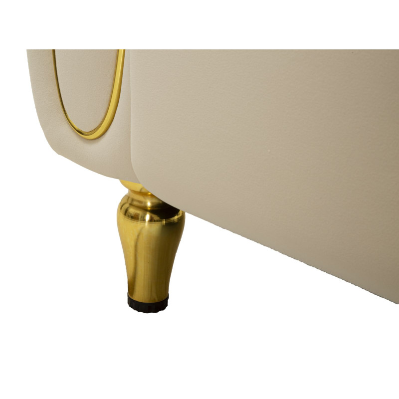Canapé moderne chic Droit 2 places en Tissu Blanc crème Métal Doré Bois Alma 