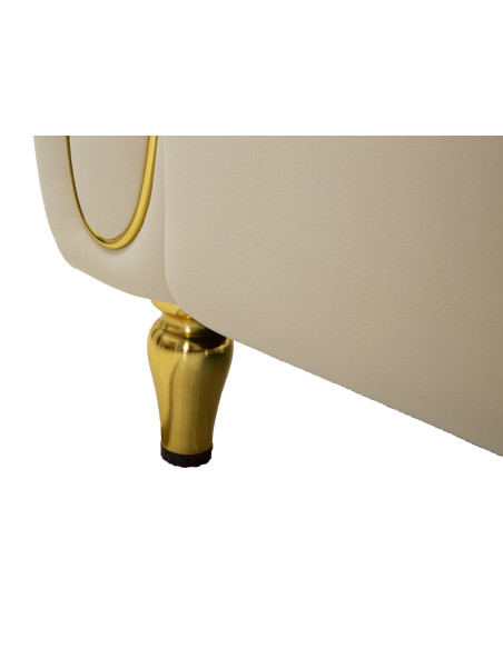 Canapé moderne chic Droit 2 places en Tissu Blanc crème Métal Doré Bois Alma 