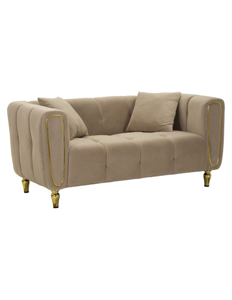 Canapé moderne chic Droit 2 places en Tissu Gris Métal Doré Bois Alma 
