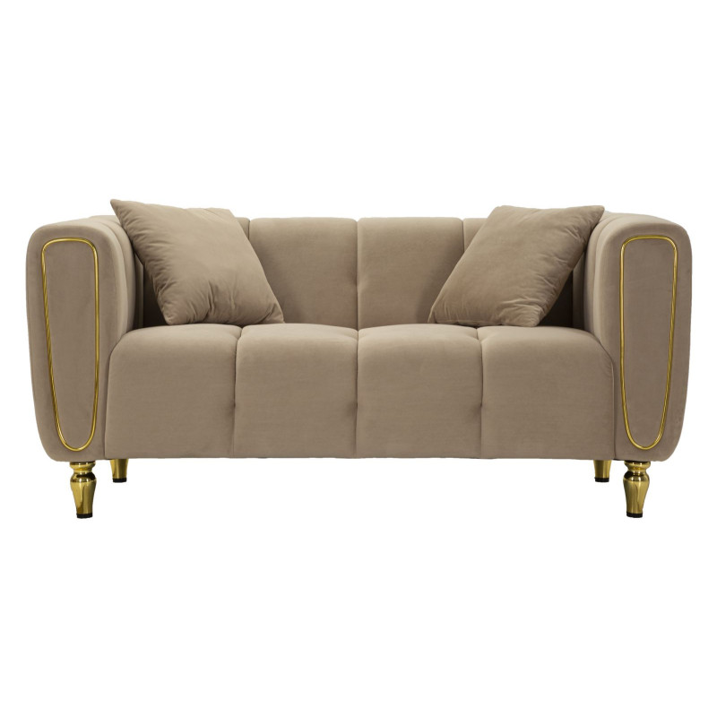 Canapé moderne chic Droit 2 places en Tissu Gris Métal Doré Bois Alma 