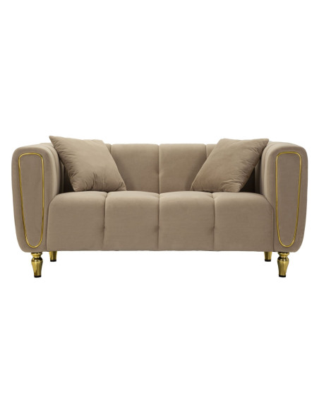 Canapé moderne chic Droit 2 places en Tissu Gris Métal Doré Bois Alma 