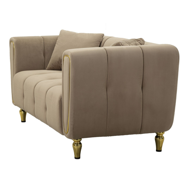 Canapé moderne chic Droit 2 places en Tissu Gris Métal Doré Bois Alma 