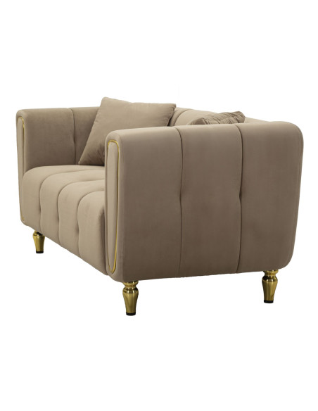 Canapé moderne chic Droit 2 places en Tissu Gris Métal Doré Bois Alma 