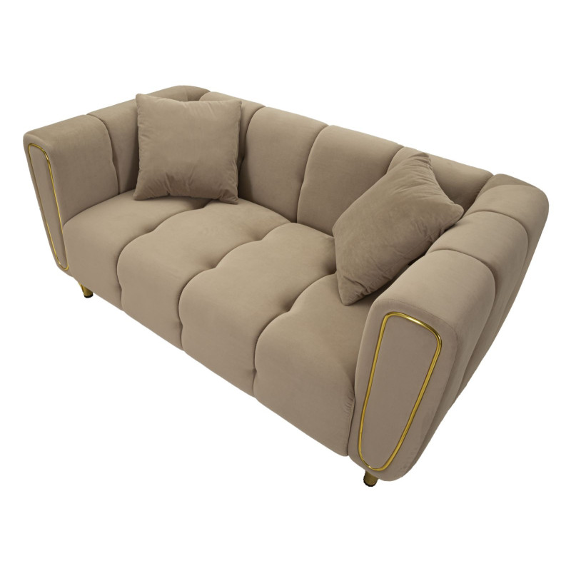 Canapé moderne chic Droit 2 places en Tissu Gris Métal Doré Bois Alma 