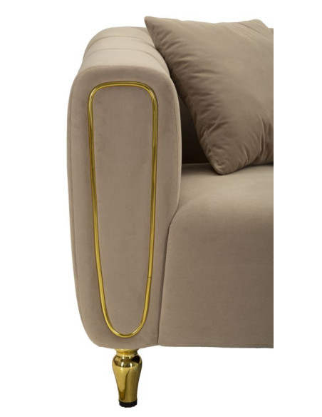 Canapé moderne chic Droit 2 places en Tissu Gris Métal Doré Bois Alma 