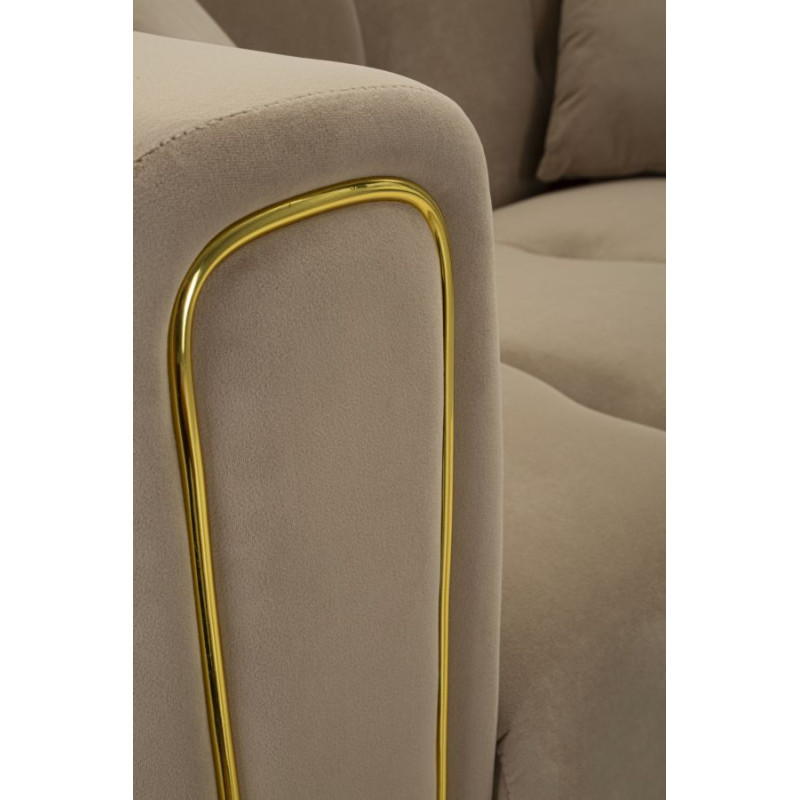 Canapé moderne chic Droit 2 places en Tissu Gris Métal Doré Bois Alma 