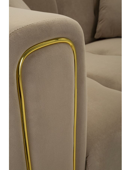 Canapé moderne chic Droit 2 places en Tissu Gris Métal Doré Bois Alma 