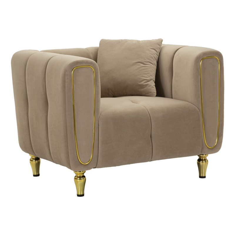 Fauteuil moderne chic en Tissu Gris Métal Doré Bois Alma 