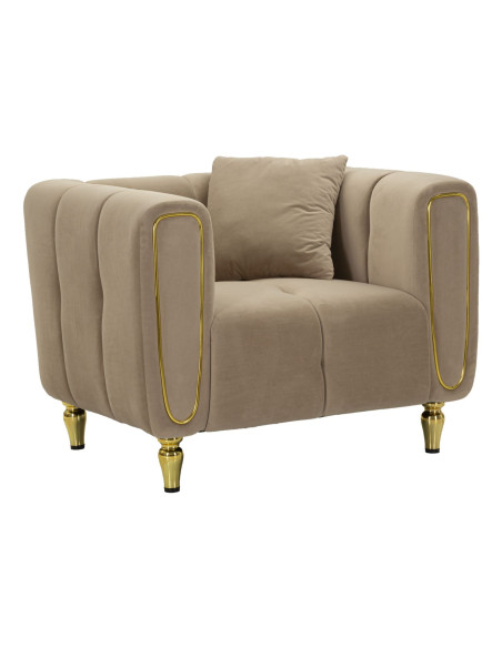 Fauteuil moderne chic en Tissu Gris Métal Doré Bois Alma 