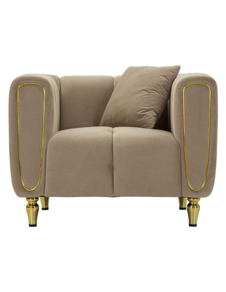 Fauteuil moderne chic en Tissu Gris Métal Doré Bois Alma 