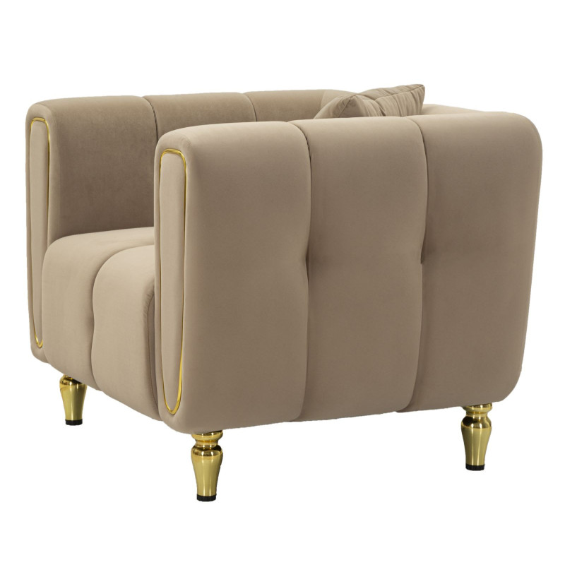 Fauteuil moderne chic en Tissu Gris Métal Doré Bois Alma 