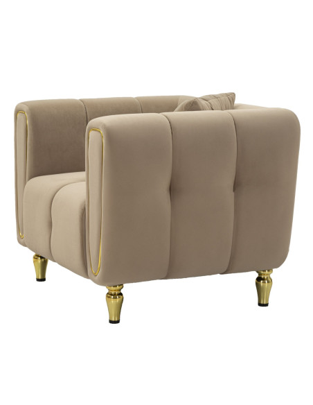 Fauteuil moderne chic en Tissu Gris Métal Doré Bois Alma 