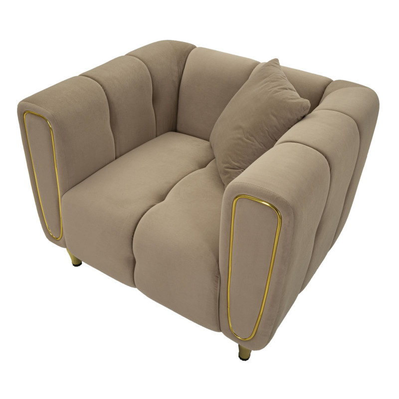 Fauteuil moderne chic en Tissu Gris Métal Doré Bois Alma 