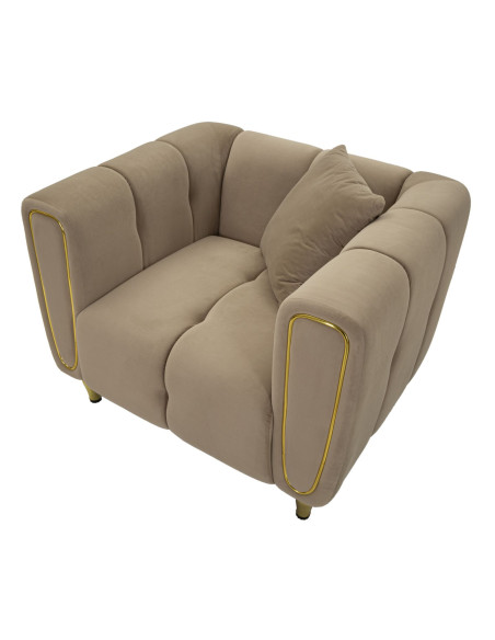 Fauteuil moderne chic en Tissu Gris Métal Doré Bois Alma 