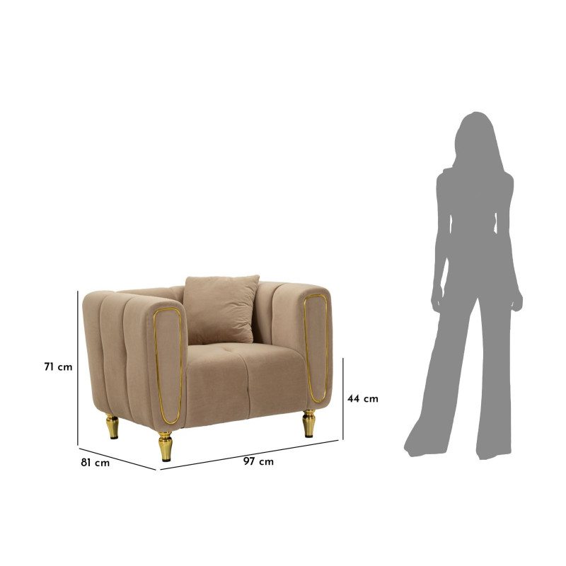 Fauteuil moderne chic en Tissu Gris Métal Doré Bois Alma 