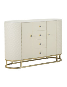 Grand Buffet moderne chic Bas 2 portes 4 tiroirs en Bois Blanc Effet marbre Métal Doré Sharon 