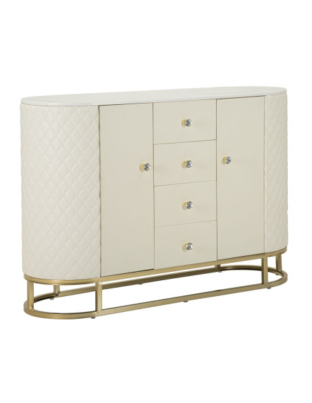 Grand Buffet moderne chic Bas 2 portes 4 tiroirs en Bois Blanc Effet marbre Métal Doré Sharon 