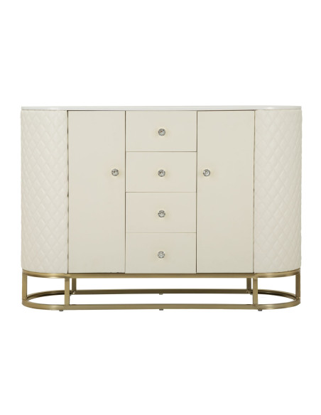Grand Buffet moderne chic Bas 2 portes 4 tiroirs en Bois Blanc Effet marbre Métal Doré Sharon 