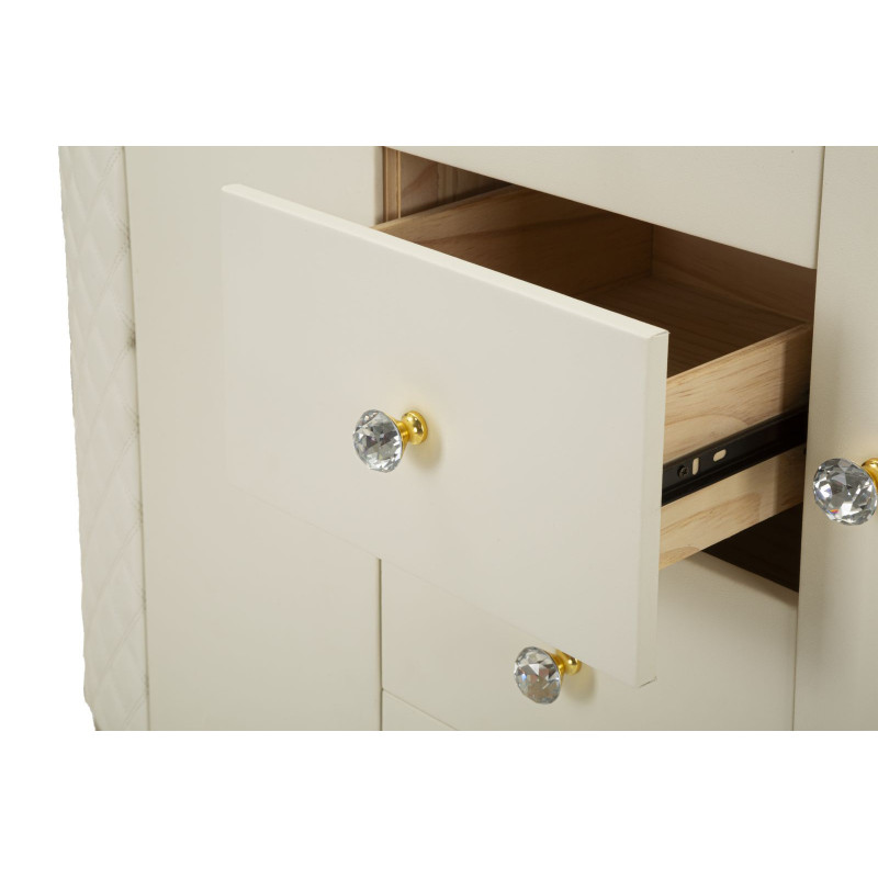 Grand Buffet moderne chic Bas 2 portes 4 tiroirs en Bois Blanc Effet marbre Métal Doré Sharon 