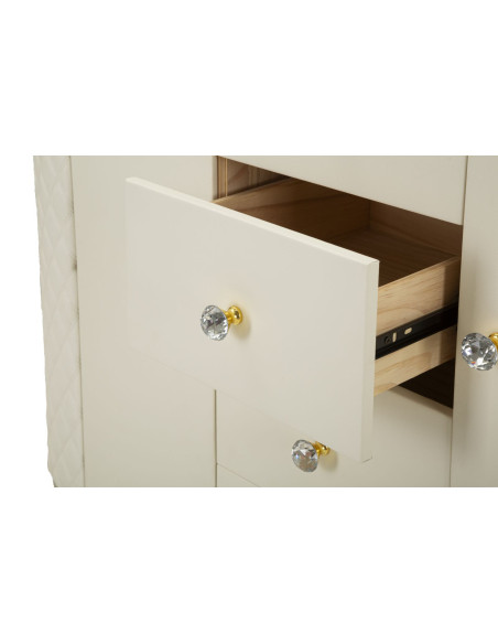 Grand Buffet moderne chic Bas 2 portes 4 tiroirs en Bois Blanc Effet marbre Métal Doré Sharon 