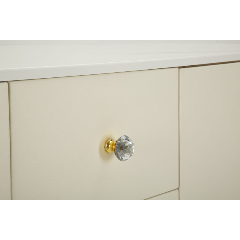 Grand Buffet moderne chic Bas 2 portes 4 tiroirs en Bois Blanc Effet marbre Métal Doré Sharon 