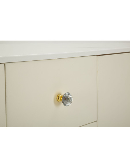 Grand Buffet moderne chic Bas 2 portes 4 tiroirs en Bois Blanc Effet marbre Métal Doré Sharon 