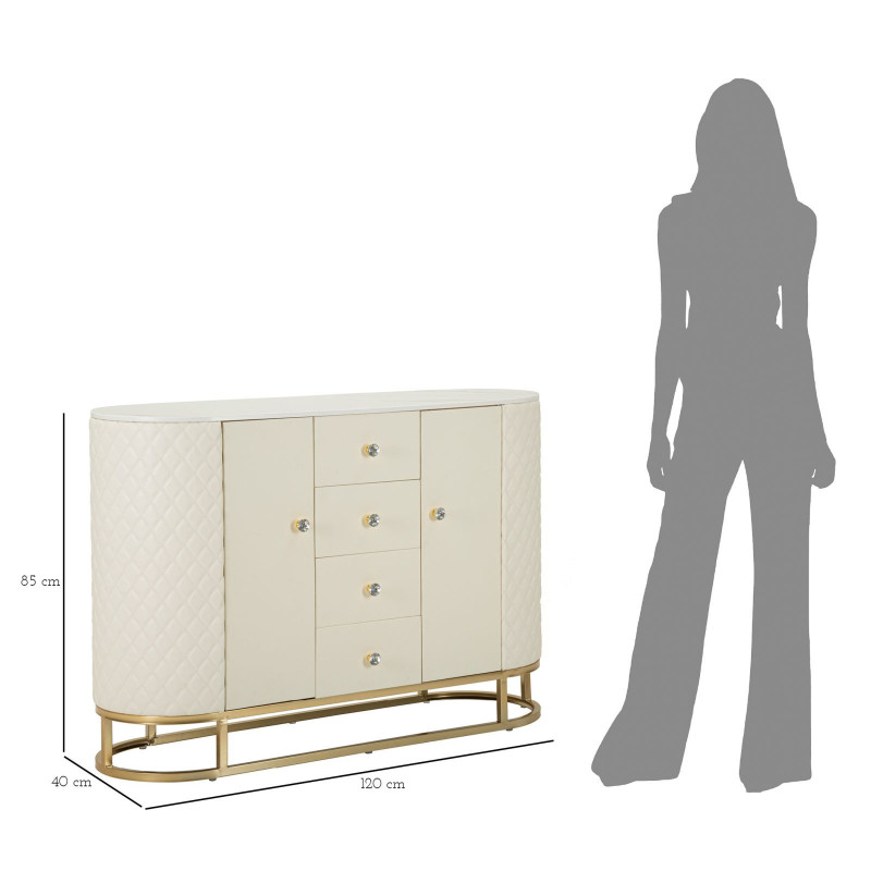 Grand Buffet moderne chic Bas 2 portes 4 tiroirs en Bois Blanc Effet marbre Métal Doré Sharon 