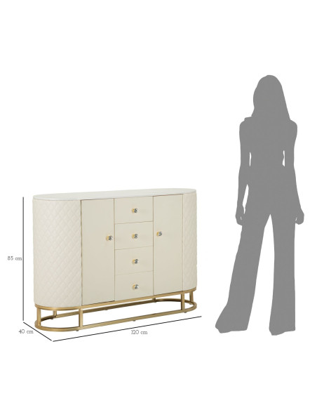 Grand Buffet moderne chic Bas 2 portes 4 tiroirs en Bois Blanc Effet marbre Métal Doré Sharon 