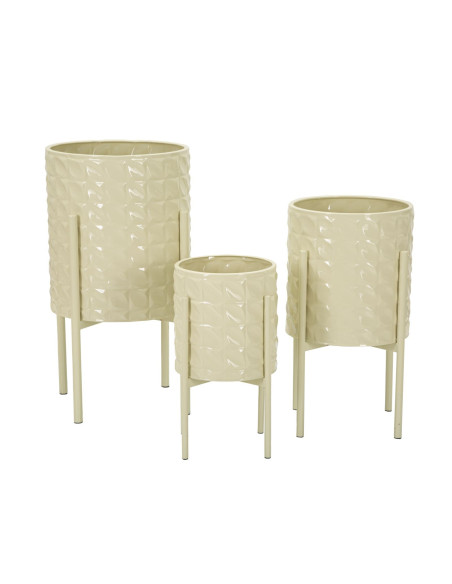 Cache pot sur pied moderne Rond en Métal Blanc crème Betsy (Lot de 3) 