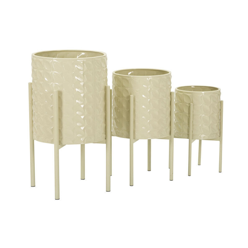 Cache pot sur pied moderne Rond en Métal Blanc crème Betsy (Lot de 3) 