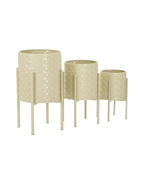 Cache pot sur pied moderne Rond en Métal Blanc crème Betsy (Lot de 3) 