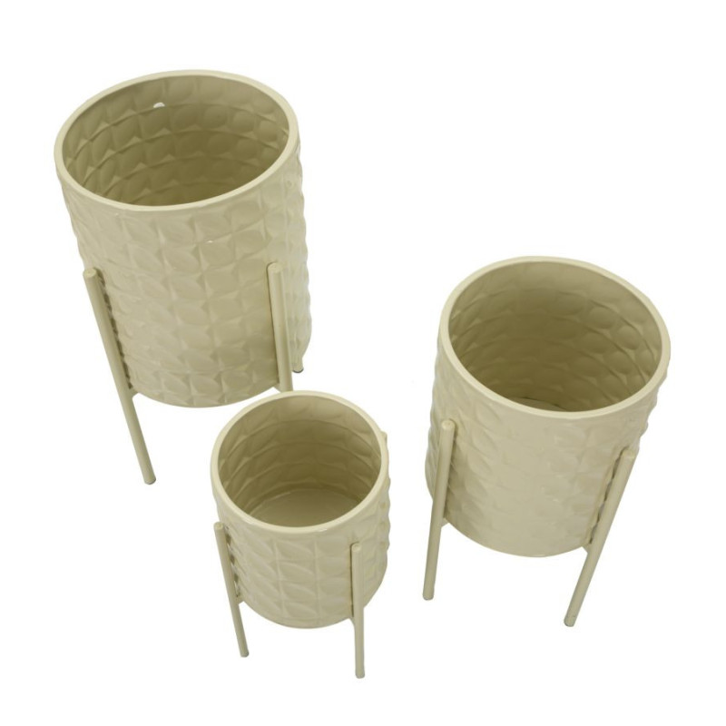 Cache pot sur pied moderne Rond en Métal Blanc crème Betsy (Lot de 3) 
