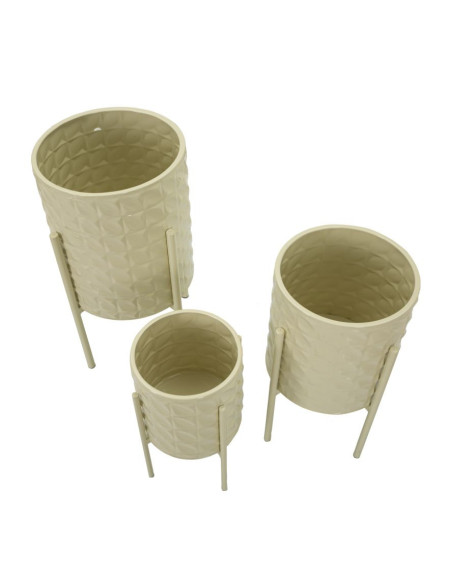 Cache pot sur pied moderne Rond en Métal Blanc crème Betsy (Lot de 3) 