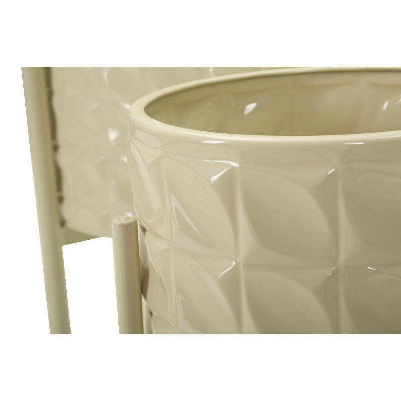 Cache pot sur pied moderne Rond en Métal Blanc crème Betsy (Lot de 3) 