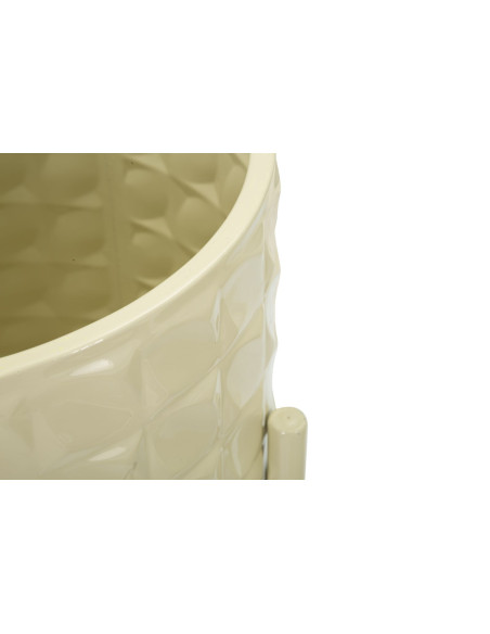 Cache pot sur pied moderne Rond en Métal Blanc crème Betsy (Lot de 3) 