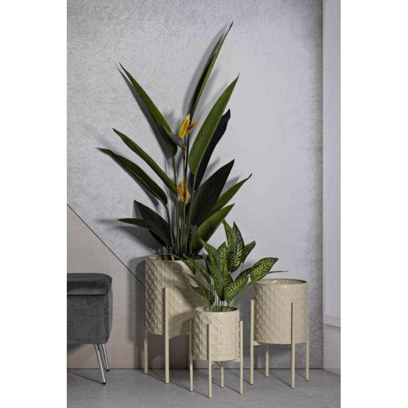 Cache pot sur pied moderne Rond en Métal Blanc crème Betsy (Lot de 3) 