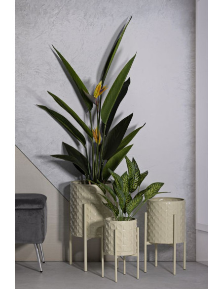 Cache pot sur pied moderne Rond en Métal Blanc crème Betsy (Lot de 3) 