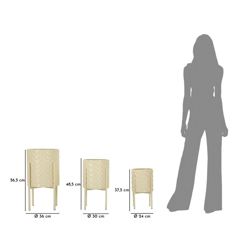 Cache pot sur pied moderne Rond en Métal Blanc crème Betsy (Lot de 3) 