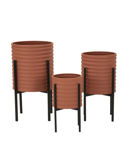 Cache pot sur pied moderne Rond en Métal Terracotta Noir Milly (Lot de 3) 