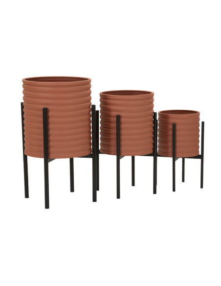 Cache pot sur pied moderne Rond en Métal Terracotta Noir Milly (Lot de 3) 