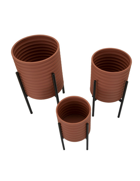 Cache pot sur pied moderne Rond en Métal Terracotta Noir Milly (Lot de 3) 