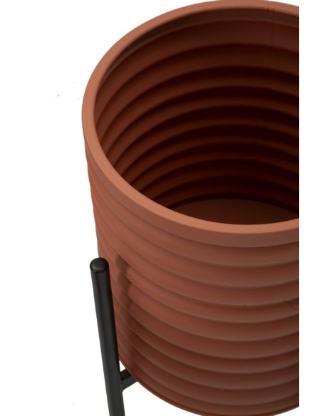 Cache pot sur pied moderne Rond en Métal Terracotta Noir Milly (Lot de 3) 