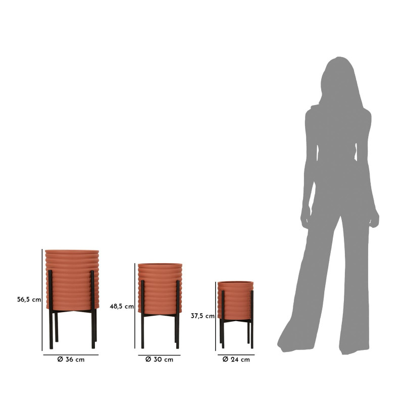 Cache pot sur pied moderne Rond en Métal Terracotta Noir Milly (Lot de 3) 