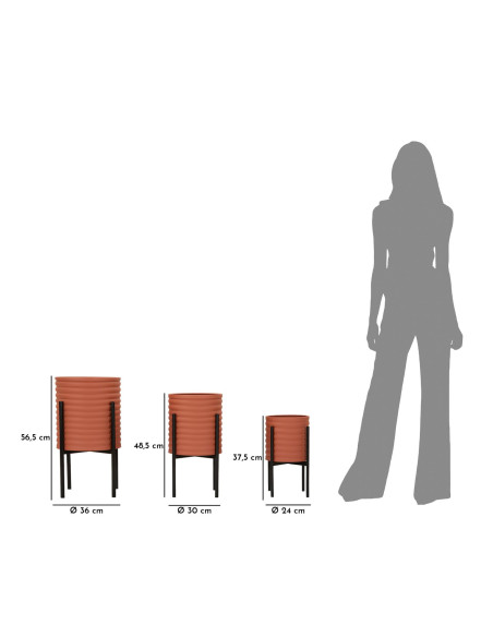 Cache pot sur pied moderne Rond en Métal Terracotta Noir Milly (Lot de 3) 