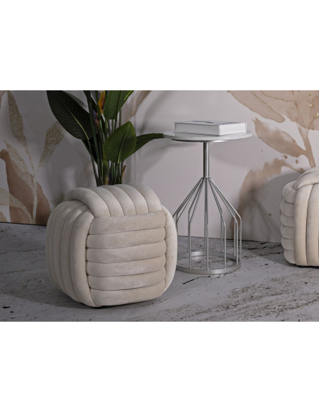 Pouf original moderne Carré 45 cm en Velours Blanc crème Softy 