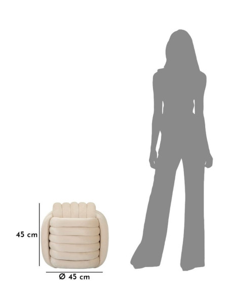 Pouf original moderne Carré 45 cm en Velours Blanc crème Softy 