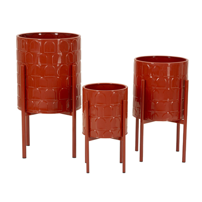 Cache pot sur pied moderne Rond en Métal Rouge Archy (Lot de 3) 