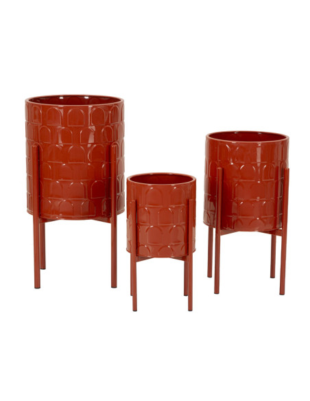 Cache pot sur pied moderne Rond en Métal Rouge Archy (Lot de 3) 