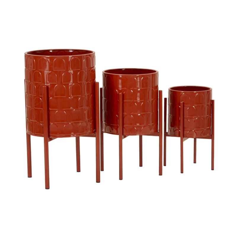 Cache pot sur pied moderne Rond en Métal Rouge Archy (Lot de 3) 