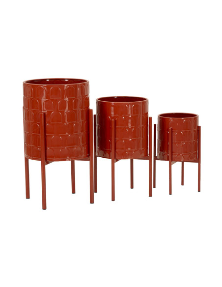 Cache pot sur pied moderne Rond en Métal Rouge Archy (Lot de 3) 